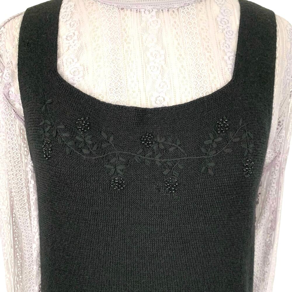 DKNY Women Vintage Wool Black Sleeveless Beaded Sweater Dress Whimsigoth Small - Picture 2 of 8